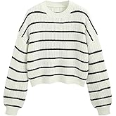 CIDER Women’s Cropped Striped Sweater Long Sleeve Crew Neck Trendy Pullover Tops