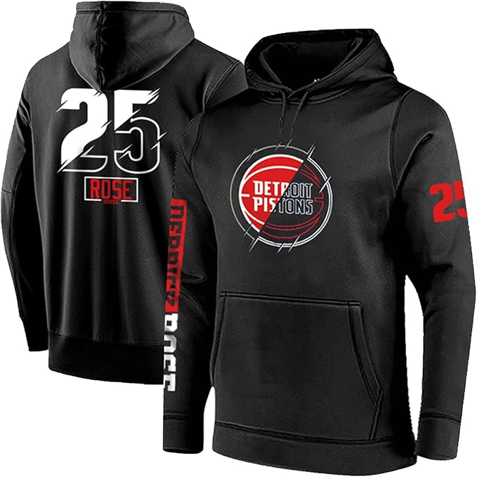 Men Detroit Pistons 25 Derrick Rose Hoodie, 2021 Basketball Pullover