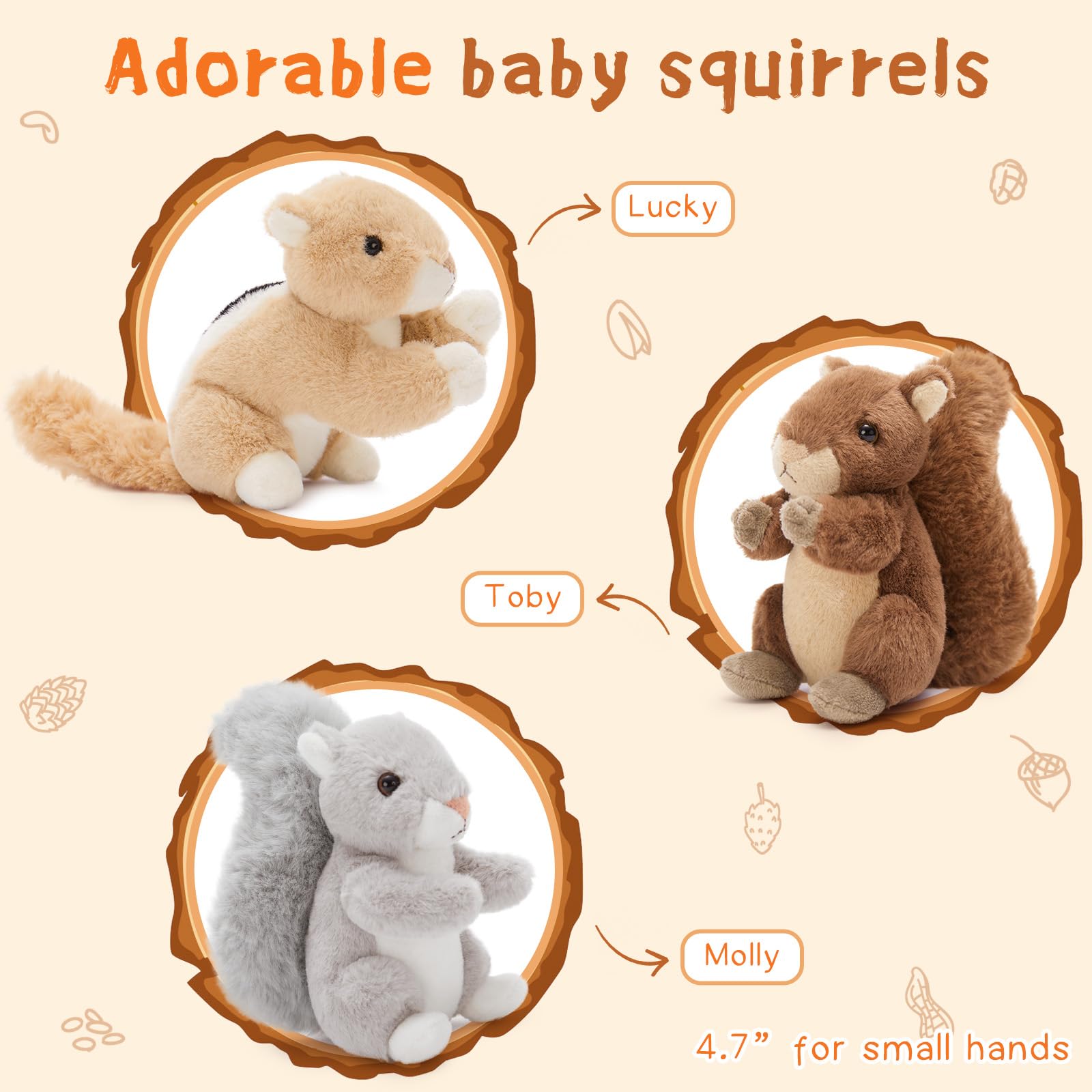 MorisMos 4 stücke Eichhörnchen Kuscheltier XXL Set, 35cm hoch riesen eichhörnchen Kuscheltier mit Babys im Bauch, Groß Squirrel Plüschtier Stofftier Geschenk Kinder 6