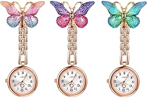 Lancardo Women Butterfly Brooch Nurse Watch Set Pin-On with Secondhand Stethoscope Lapel Fob Pocket Badge Watches for Doctor Nurse Easy to Read