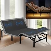 Anwick Queen Adjustable Bed Frame with Massage, Remote &amp; USB Ports (Queen) | Adjustable Bed Base with Foot Incline, LED Light, Electric Bed Frame with Height-Adjustable Legs