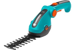 Gardena 9888-56 Battery Grass and Shrub Shears - Cordless, Handheld Shears for Trimming Lawn Edges or Small shrubs and Bushes, 80 Min Run time, Replaceable Quality Non Stick Blades, Turqoise