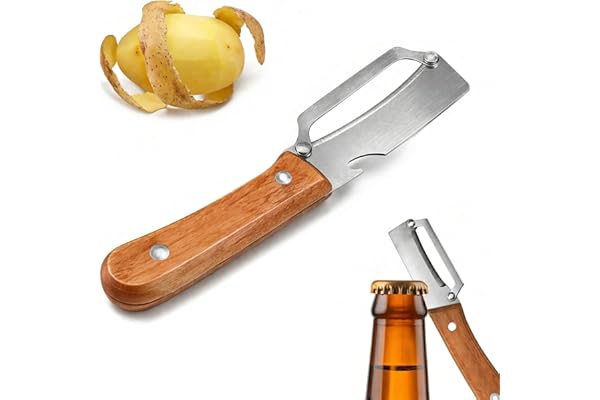 2026 Upgrade Vegetable Peeler With Wooden Handle, Stainless Steel Wide Blade Potato and Carrot Peeler, 2-in-1 Veggie Peeler With Bottle Opener for Kitchen, Camping and Travel (1PCS)
