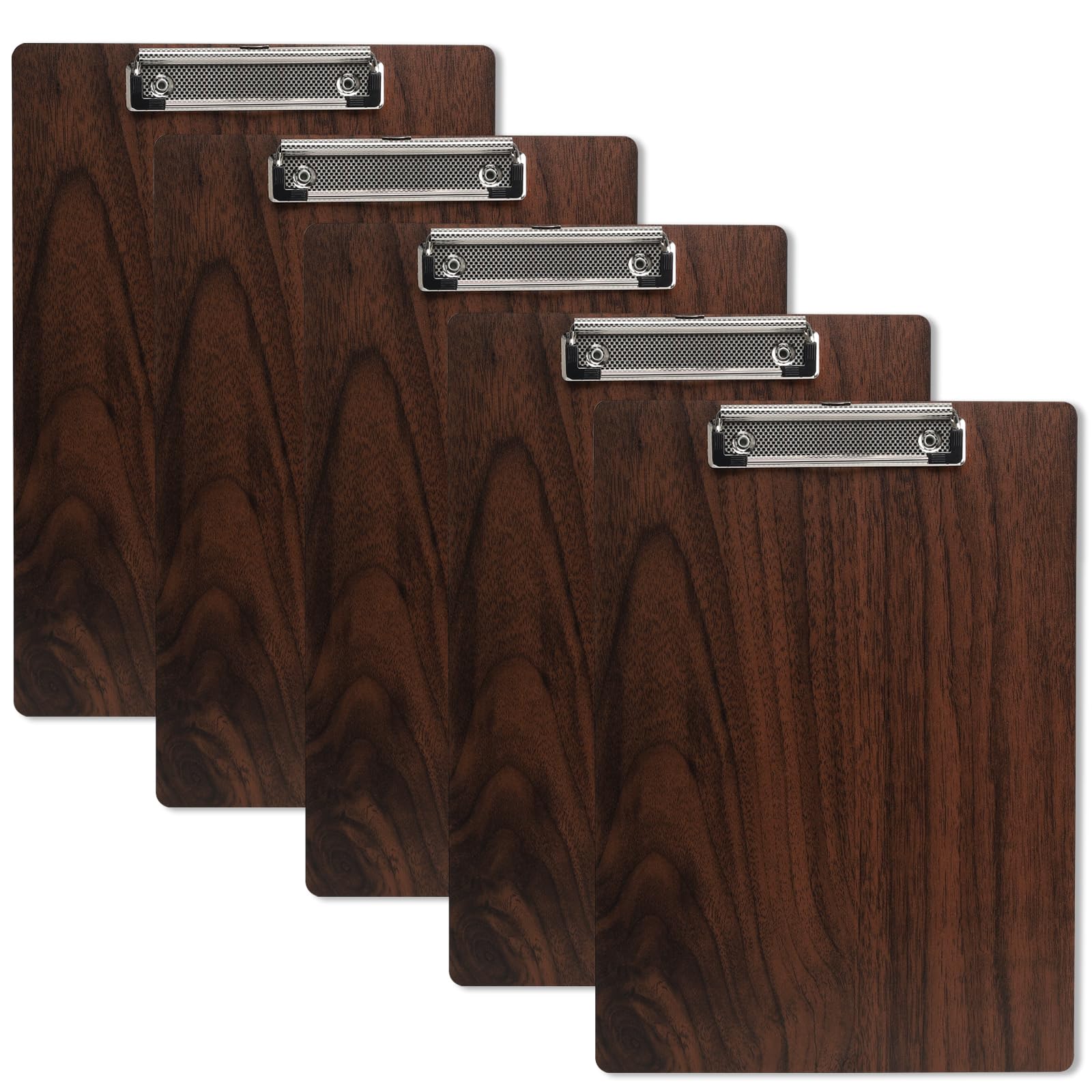 GUOKOFF 5 Pack A4 Clipboard, Durable Wooden Clipboards with Hanging Hole, Clip Boards Paper Holder Writing Board, Quality Memo File Clip Board Wooden Clip Hardboard for Memo Document, Brown