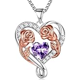 JKK Valentines Day Gifts for Her - S925 Sterling Silver 12 Month Birthstone Necklaces Mothers Day Birthday Christmas Gifts for Women Wife Mom