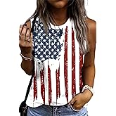 Women 4th of July Patriotic Tank Tops USA Flag American Independence Day Shirts Memorial Day Tops BBQ Tee