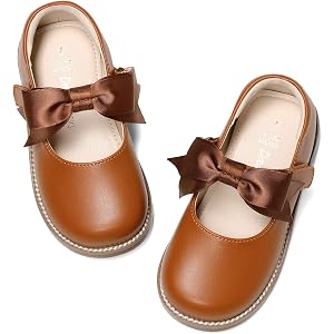 DREAM PAIRS Girls Mary Jane School Flats Dress Shoes | Wide toe Bow Flexible sole toddler ballet flats,Cushioned Anti-Slip Fl