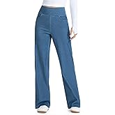 THE GYM PEOPLE Women's Wide Leg Jeans High Waisted Pull on Stretchy Baggy Basic Straight Denim Pants with Pockets