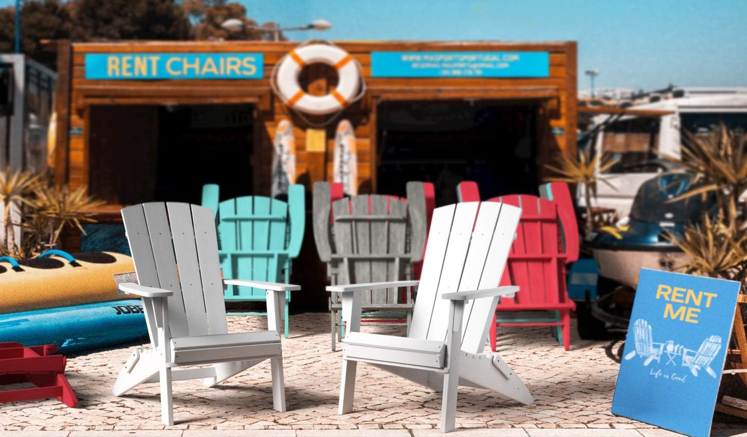 PolyTEAK Modern Oversized Folding Poly Adirondack Chair | Adult-Size, Weather Resistant, Made from Special Formulated Poly Lumber Plastic (Matte Gray): Kitchen & Dining