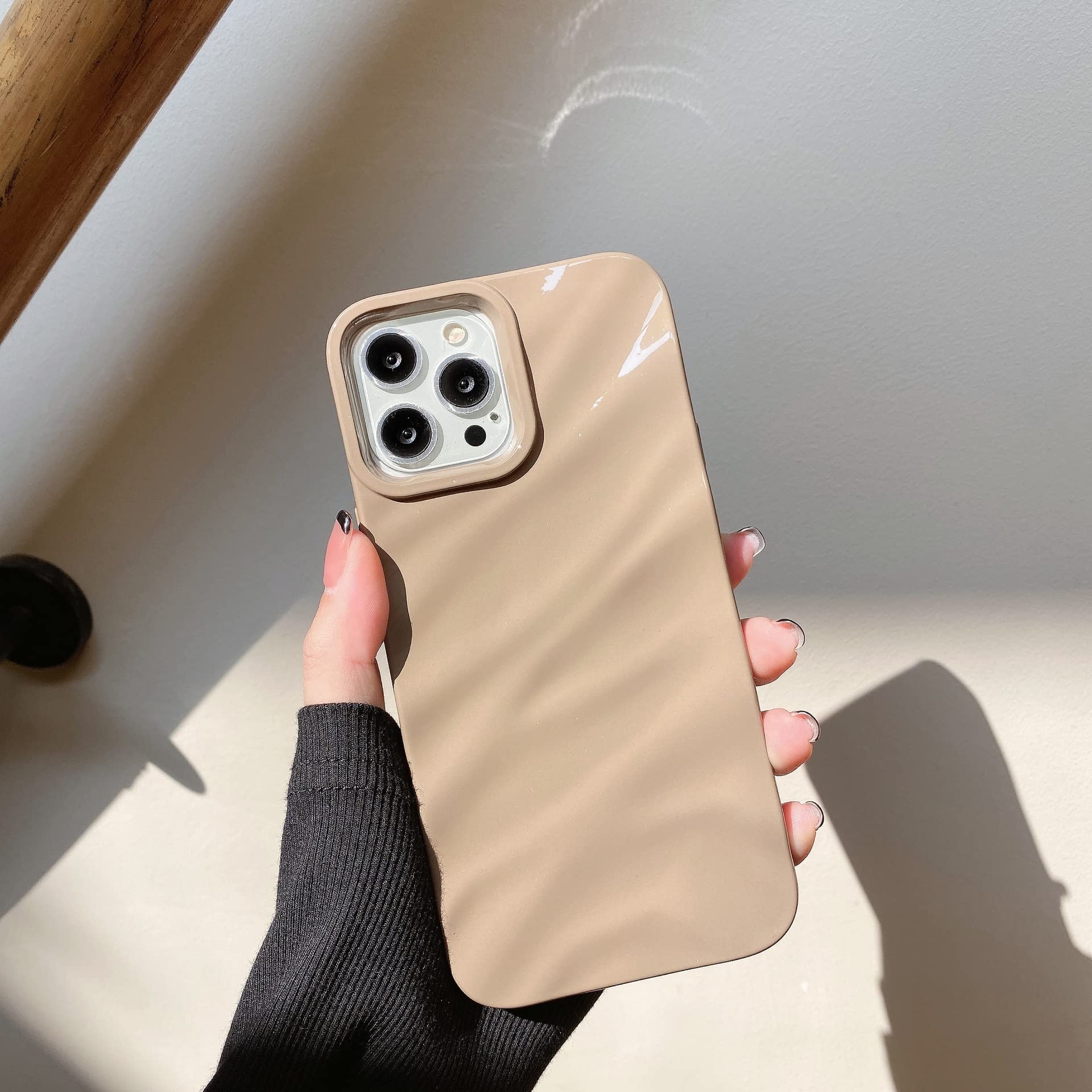 QLTYPRI Compatible with iPhone 15 Pro Max Case, Cute Wave Water Ripple Pattern Case for Girls Women, Slim Glossy Soft Silicone TPU Bumper Shockproof Protective Phone Cover for iPhone 15 Pro Max- Brown — image 1