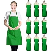XEEYAYA 9 Pack Green Bib Apron for Women Adult Girls Ladies with Pockets - Kitchen Aprons Bulk for Cooking Painting BBQ Grilling Baking (9 Pack, Green)