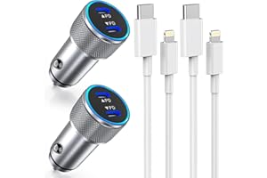 PROTVSOLUTIONS iPhone Fast Car Charger,2Pack Dual Port USB C Car Charger[MFI Certified]Power Delivery Car Adapter with 2Pack Lightning Cable Type C Rapid Car Charging for iPhone 14/14 Pro/13/12/11/X/Xs/Xr/SE/8/iPad