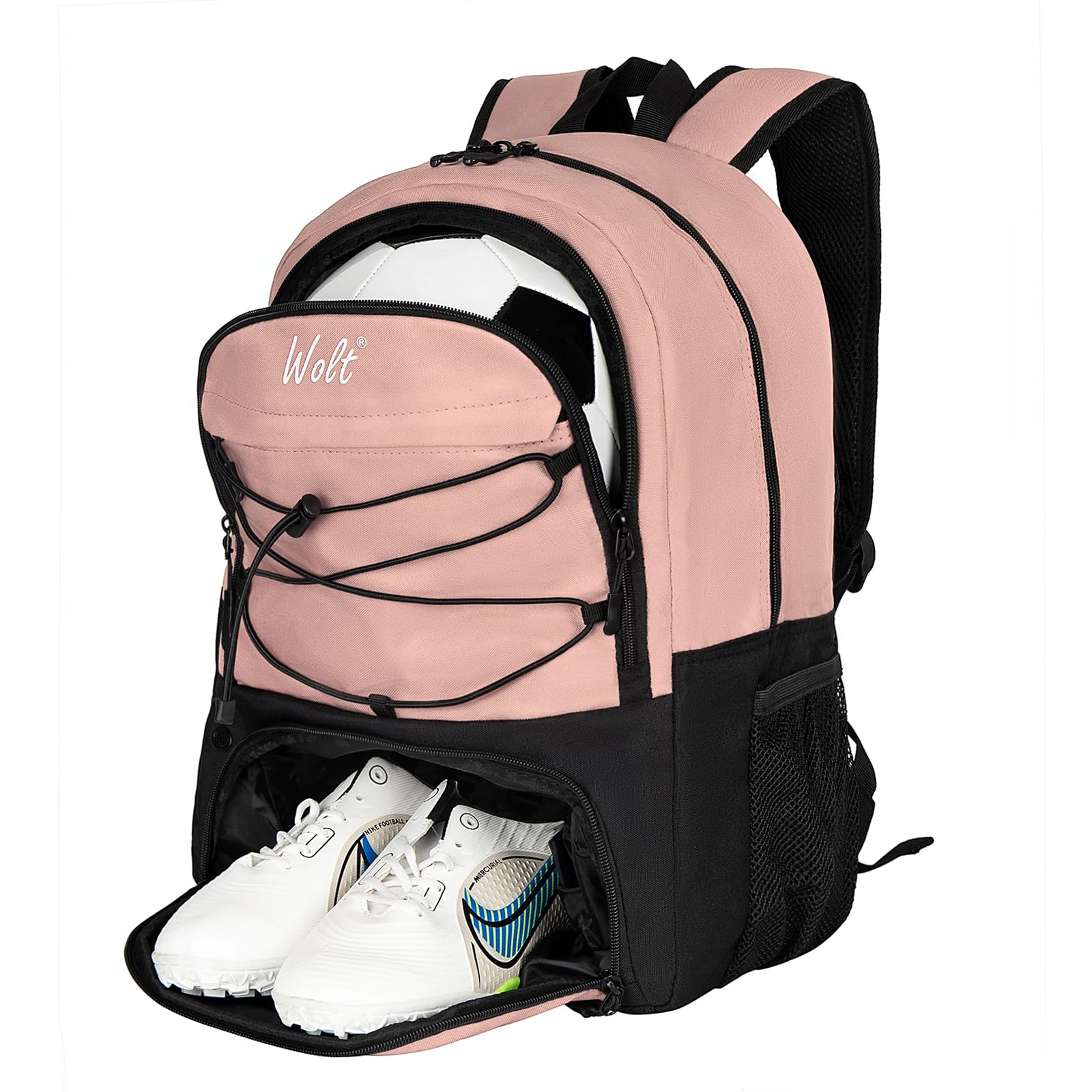 Photo 1 of WOLT | Youth Soccer Bag, Soccer Backpack, Basketball Backpack with Cleat Shoe and Ball Compartments Sports Backpack for Volleyball Football for Men Women (Light Pink)