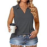 VOGRACE Plus-Size-Tank-Tops for Women Summer Collared V Neck Tunics Casual Flowy Sleeveless Polo Shirts Dressy Work Blouses