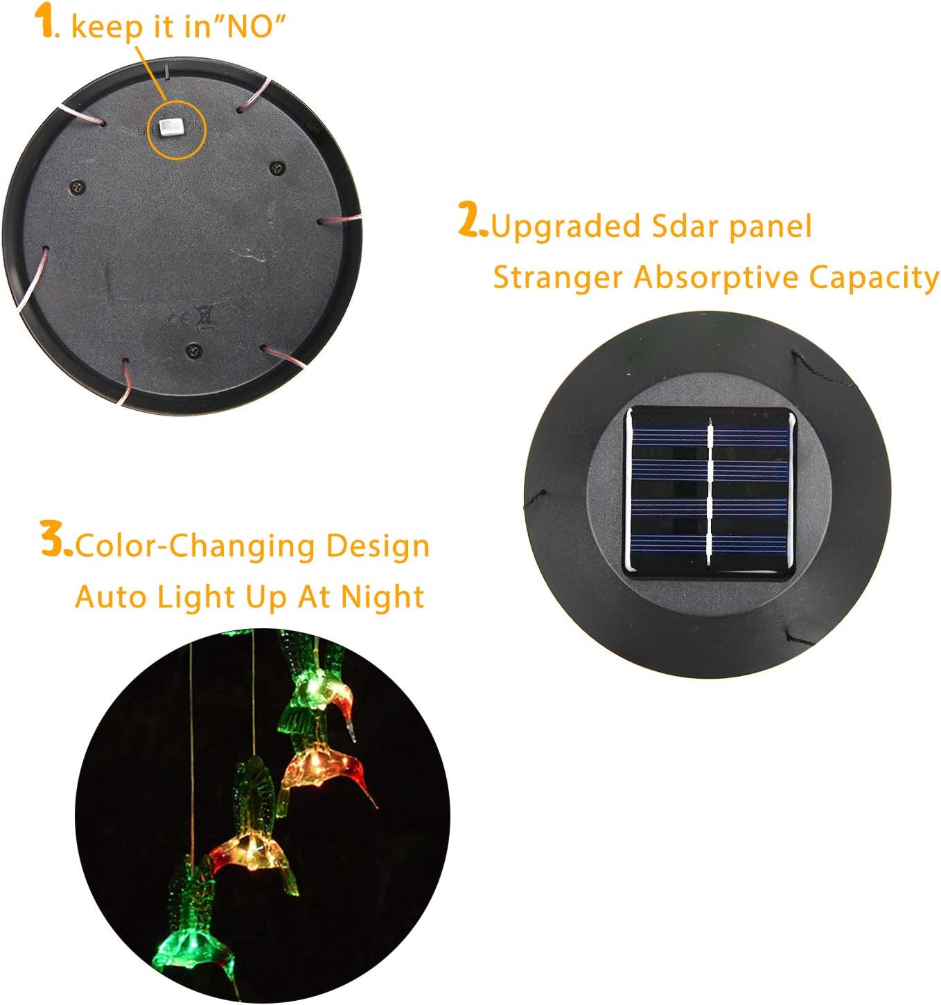 WERTIOO Solar Hummingbird Wind Chime Color Changing Solar LED String Lights Outdoor Mobile Hanging Patio Light : Garden & Outdoor