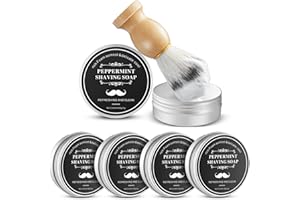 Heigble 5 Pieces Shaving Soap with Shaving Brush Natural Shave Soap Bar Smoothing Shave Soap Fast Lather Shave Soap Puck with Brush for Smoothest Wet Shave