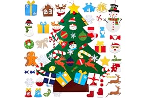 Lot de 40 sapins de Noël en feutre pour enfants avec lumière et bonhomme de neige - Décorations de fête amovibles - Décoratio