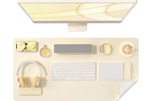 Crenovo Non Slip Suede Desk Pad, Mouse Pad, Desk Mat, PU Leather Desk Pad Desk Protector Desk Mat On Top of Desk Writing Mat for Office and Home (Apricot White, 31.5" x 15.7")