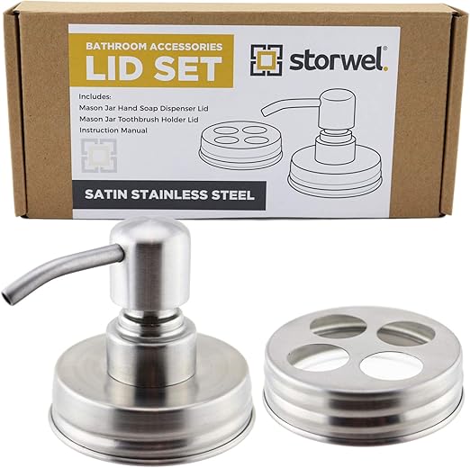 Toothbrush Holder Premium Mason Jar Bathroom Accessories Set 4pc 2 Apothecary Jars Bathroom Vanity Organizer Qtip