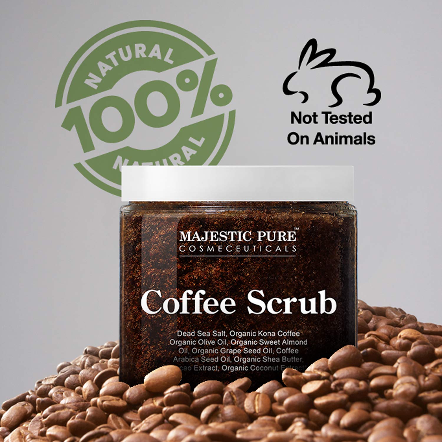 Majestic Pure Arabica Coffee Scrub - All Natural Body Scrub for Skin Care, Stretch Marks, Acne & Cellulite, Reduce the Look of Spider Veins, Eczema, Age Spots & Varicose Veins - 10 Ounces : Beauty