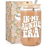 Fairy's Gift Aunt Era Cup Tumbler, Cute 16 oz Iced Coffee Glass Cup w/Lid Straw, Aunt Gifts Ideas, Valentines Day, Birthday Presents for Best Auntie, New Aunty, Cool Auntie Gifts from Niece Nephew