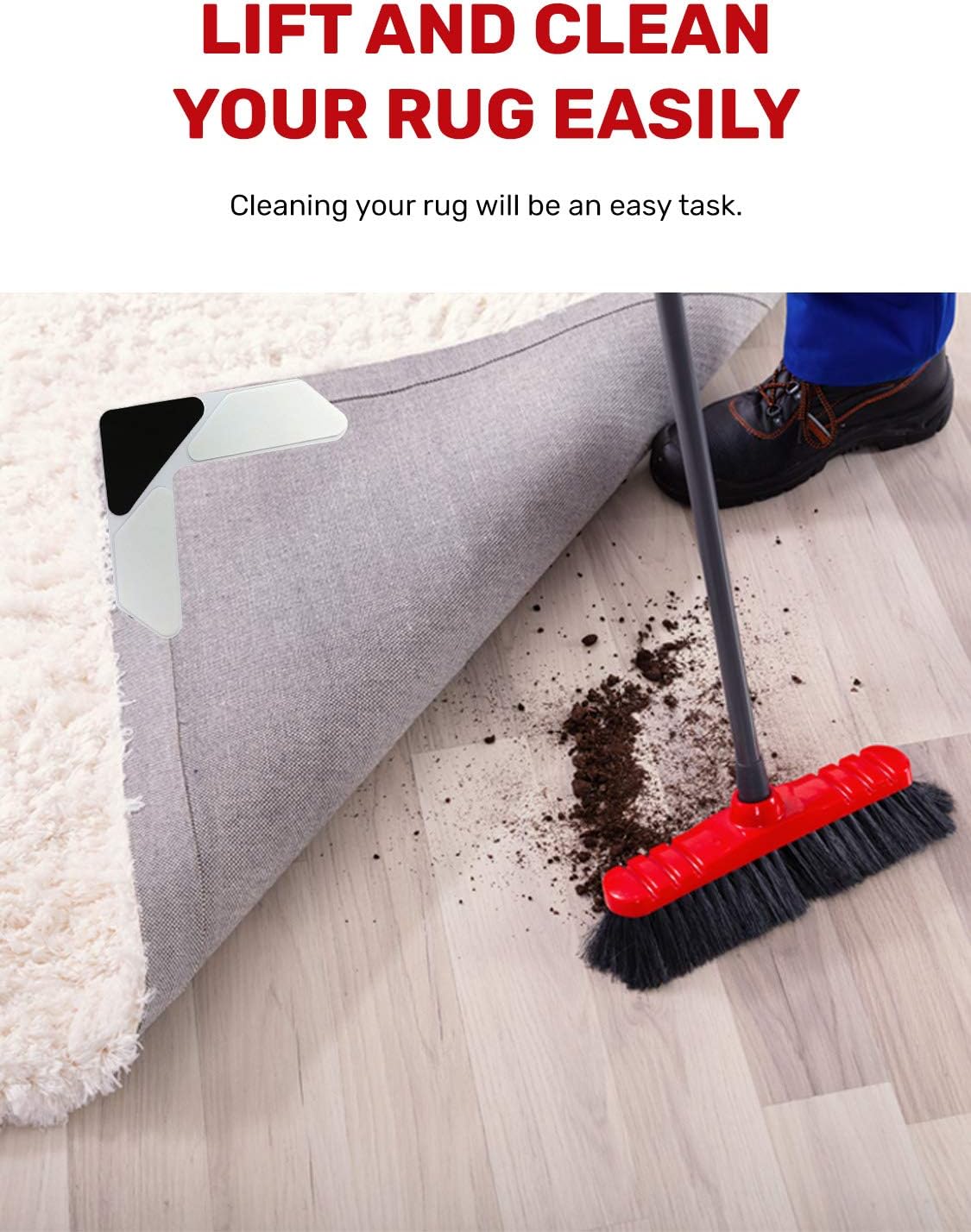 Grips The Rug with Nevercurl Includes 4" V Shape Corners with EVA Foam Tip for Easy Rug Lifting - Patented - Instantly Flattens Rug Corners and Stops Rug Slipping - Gripper uses Renewable Sticky Gel: Home Improvement