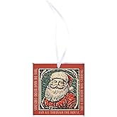 Elanze Designs Vintage TWAS The Night Before Christmas Square Red and Green 3.5 x 3.5 Glass Santa Ornament - Classic Holiday Decoration