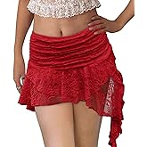 Kolagri Women Y2K Lace Mini Skirt Low Rise Pleated Ruffle Short Skirts Layered Flowy Asymmetrical Fairy Half Slip Skirt