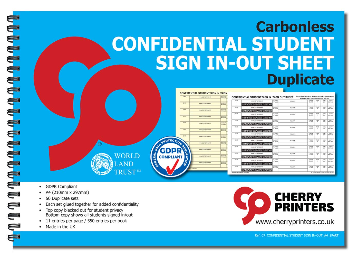 NCR Confidential Student Sign in/Sign Out Duplicate Wiro Book A4 50 Sets