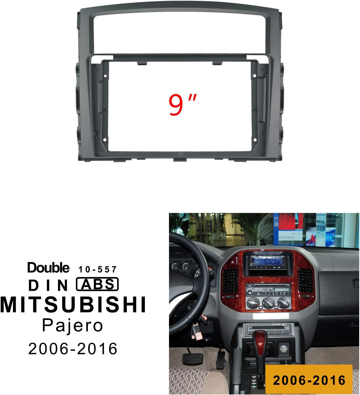 Double din 9 inch car Stereo Dashboard Installation Kits, Mounting Kits, Frame Kits, Aftermarket Kits Compatible for Mitsubishi Pajero 2006-2016