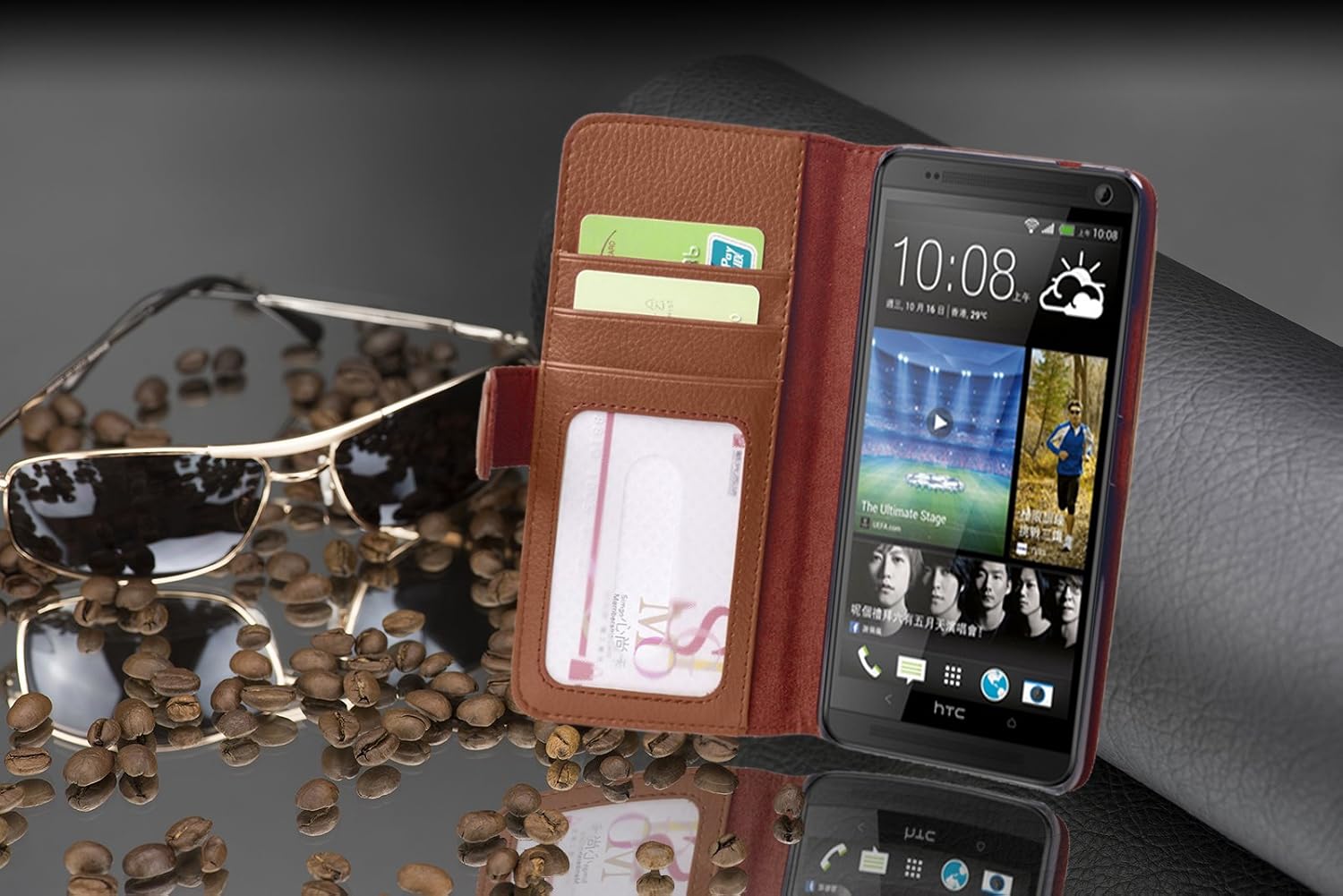 Cadorabo Book Case works with HTC ONE MAX T6 in COGNAC BROWN - with Magnetic Closure and 3 Card Slots - Wallet Etui Cover Pouch PU Leather Flip - Image 4
