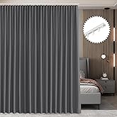 RYB HOME Room Divider Curtain Set with Ceiling Track, Privacy Blackout Thermal Insulated Curtains for Bedroom/Living Room/Basement/Patio/Sliding Glass Door, W100 x L84, Grey, 1 Panel