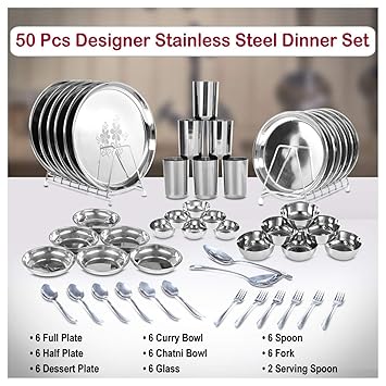 50 Pcs Designer Stainless Steel Dinner Set