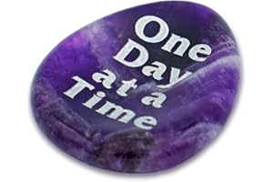 THE TOKEN SHOP One Day at a Time Amethyst Agate Healing Crystal Worry Stone Anxiety Relief Stress Relaxation AA NA Addiction Recovery Affirmation You Got This Inspirational Sobriety Gifts for Women Men Friends