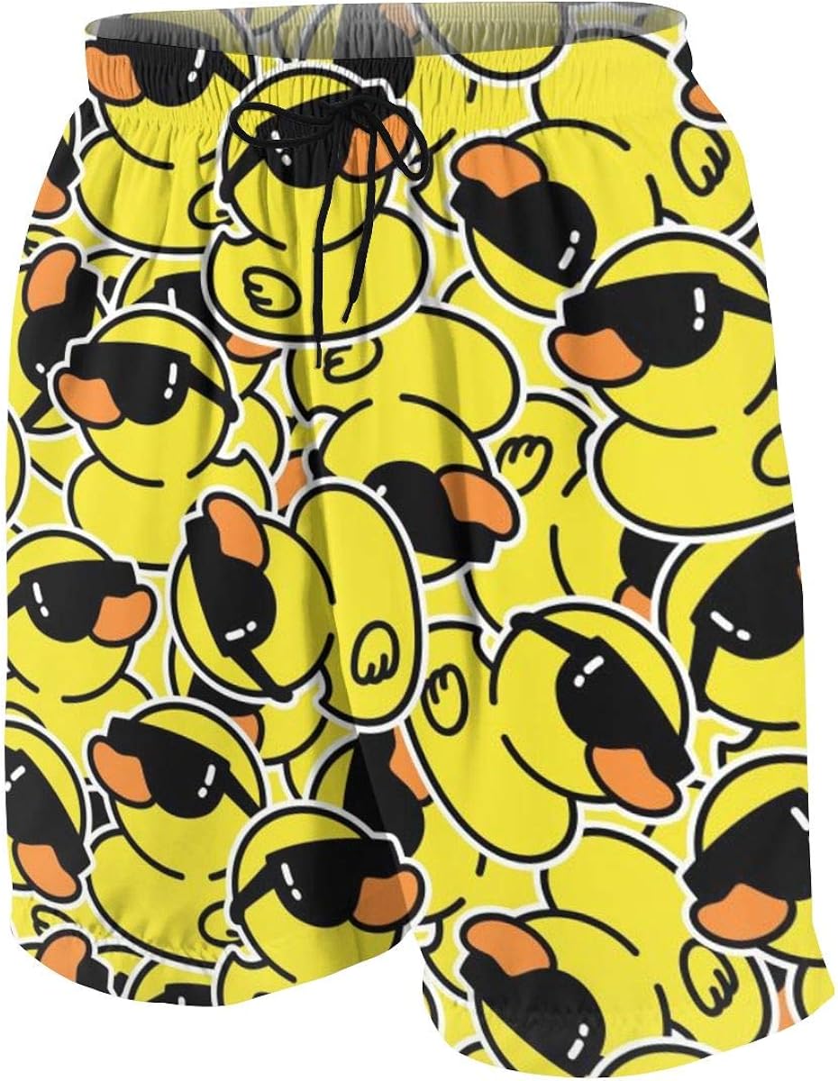 Rubber Yellow Duck with Sunglasses Boys Quick Dry Beach Swim Trunk