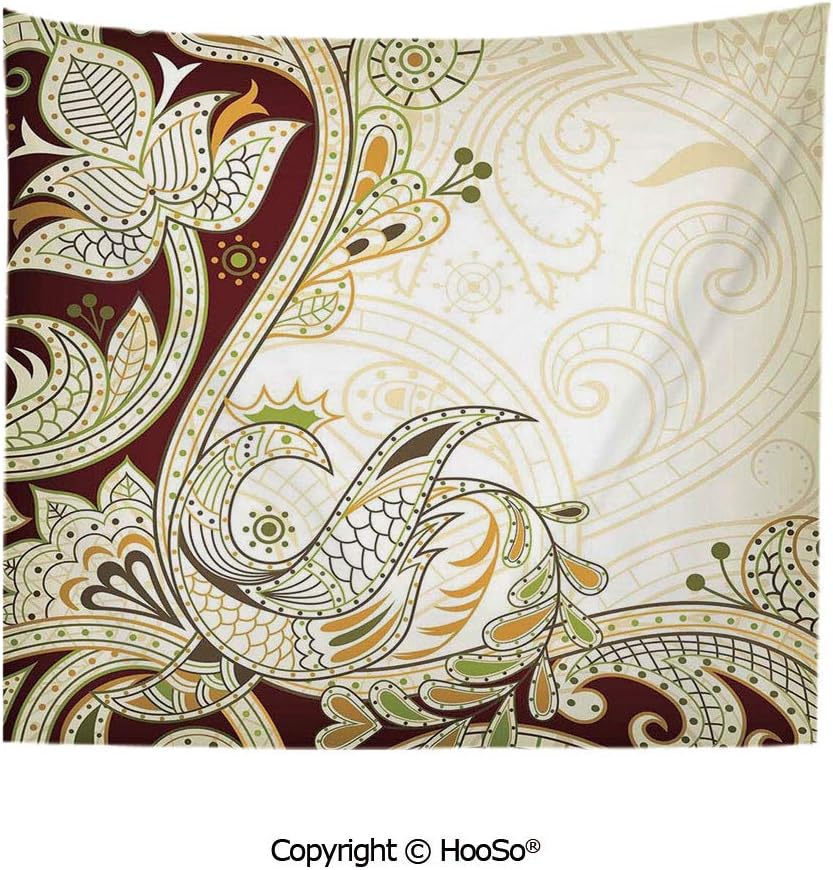 Durable Washable and Reusable tapestry wall hanging carpet 59x40in,Oriental Floral Leaf Pattern with Middle Eastern Effects Design,Cream Chestnut Brown Lime Green Comfy and No Strange Odor home decor
