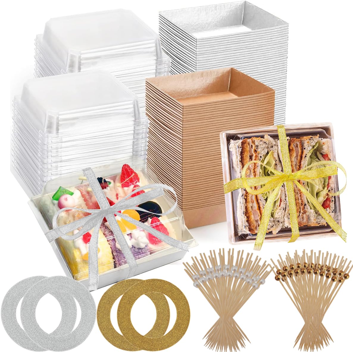 Photo 1 of 100 Pack Small Paper Charcuterie Boxes with Clear Lids, Disposable Bakery Boxes Food Containers for Cookies, Mini Desserts, Candy, Sandwich, Sushi, Slice of Pie, Cinnamon Rolls & To-Go Snack Packaging