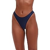 Flirtt Gottex Satin Touch Women’s Solid Navy Brazilian Hipster Fully Lined Bikini Bottom with Super Cheeky Back Coverage