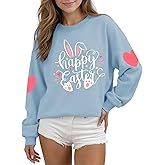 UYIQL Easter Sweatshirts for Women Cute Easter Bunny Shirt Casual Rabbit Graphic Pullover Tops