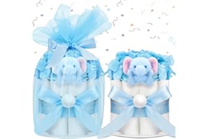 Elephant Crown Cake for Baby Boy and Girl - Gender Neutral Diaper Cake Supplies - Cute Decorated for Newborn Birthday Party (