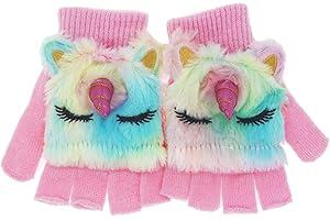 NEWFANCY Kids Unicorn Flip Top Gloves with Mitten Cover Knitted Winter Fingerless Convertible Mittens for Boy Girls Toddler