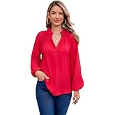 Womens Blouses Dressy Casual V Neck Button Down Shirts Wrinkle Free Long Sleeve Business Tops