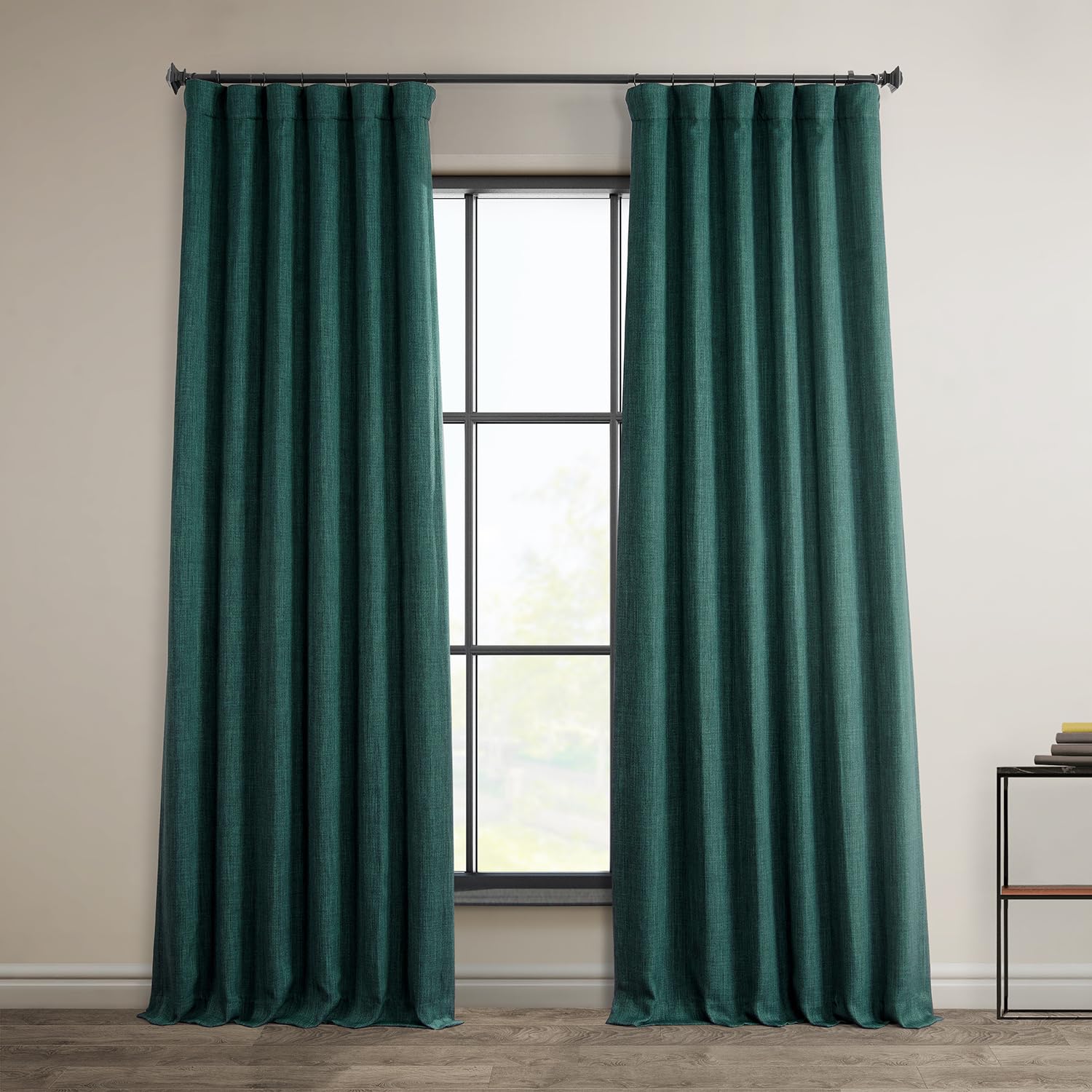 HPD Half Price Drapes Faux Linen Room Darkening Curtains - 96 Inches Long Luxury Linen Curtains for Bedroom & Living Room (1 Panel), 50W X 96L, Slate Teal — image 1