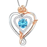RIVIKO Infinity Heart Symbol Rose Birthstone Necklace for Women,925 Sterling Silver Heart Pendant Necklaces,Anniversary Valentines Jewelry Birthday Mothers Day Gifts for Mom Her Wife Women Girlfriend