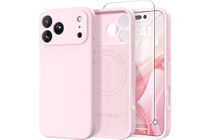 GolbinBox Magnetic for iPhone 17 Pro Case, Compatible with MagSafe, [Full Camera Protection] [Screen Protector], Silicone Shockproof Phone Cover with Anti-Scratch Microfiber Lining, Chalk Pink