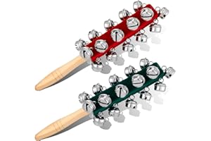 2 PCS Christmas Jingle Bells Hand Sleigh Bell Wooden Handheld Percussion Instruments for Adults Christmas Party Family Gather