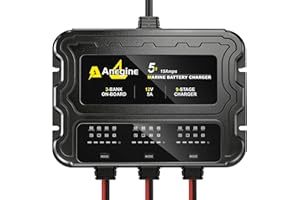 3 Bank Marine Battery Charger, 12V (5A/Bank) IP68 Waterproof LCD Onboard Battery Charger with Overcharge Protection & Tempera