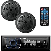Pyle Marine Headunit Receiver Speaker Kit - In-Dash LCD Digital Stereo Built-in Bluetooth &amp; Microphone w/ AM FM Radio System 5.25&rsquo;&rsquo; Waterproof Speakers (2) MP3/SD Readers &amp; Remote Control-PLMRKT46BK