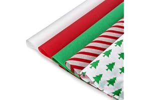 Blisstime Christmas Tissue Paper Gift Wrapping Paper, 120 Sheets, 13.5" X 19.5", White, Red, Green, Red Stripe, Christmas Trees Design