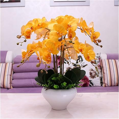 Amazon Phalaenopsis造花 かわいいデスクトップの装飾偽の花 濃い紫 ライト紫 青 黄色 ピンク 白 Color Yellow 造花 オンライン通販
